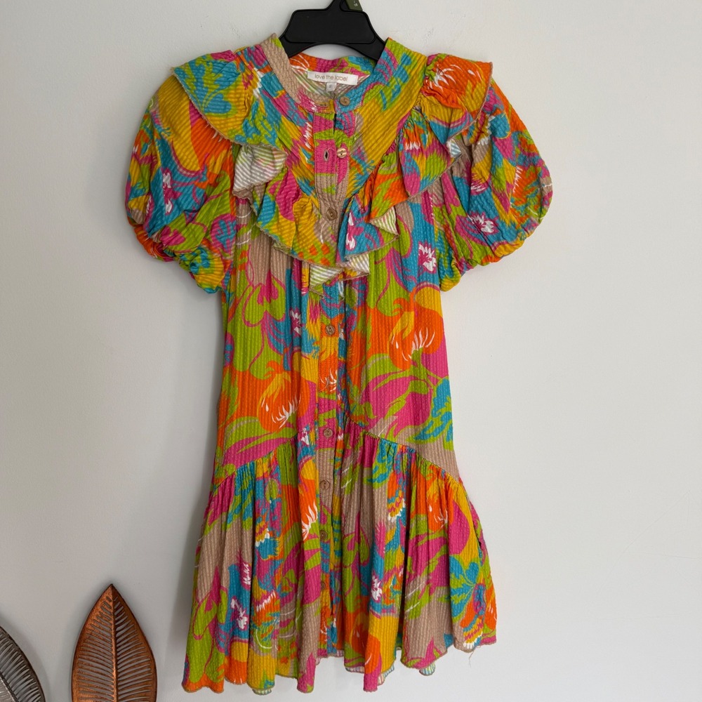 Colorful Floral Ruffle Short Dress - Multicolor